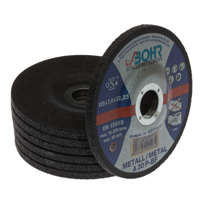 Schruppscheibe A30P-BF | Dm. 115 mm | Stärke 7 mm | Mittelloch 22,23 mm, gekröpft | BOHR, STAHL